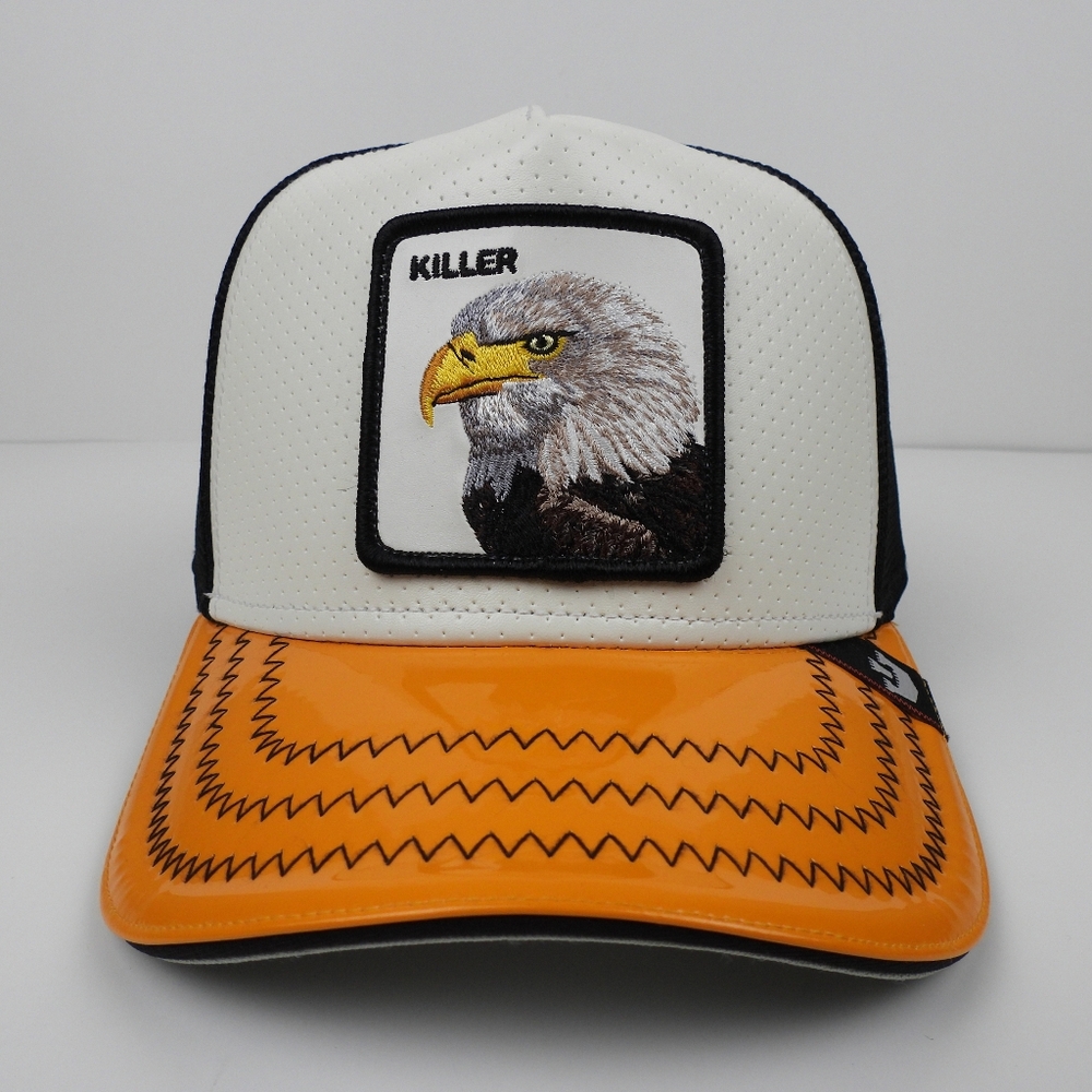 Goorin Bros Concrete Killer Eagle Trucker Hat. White Perforated Leather. NWT